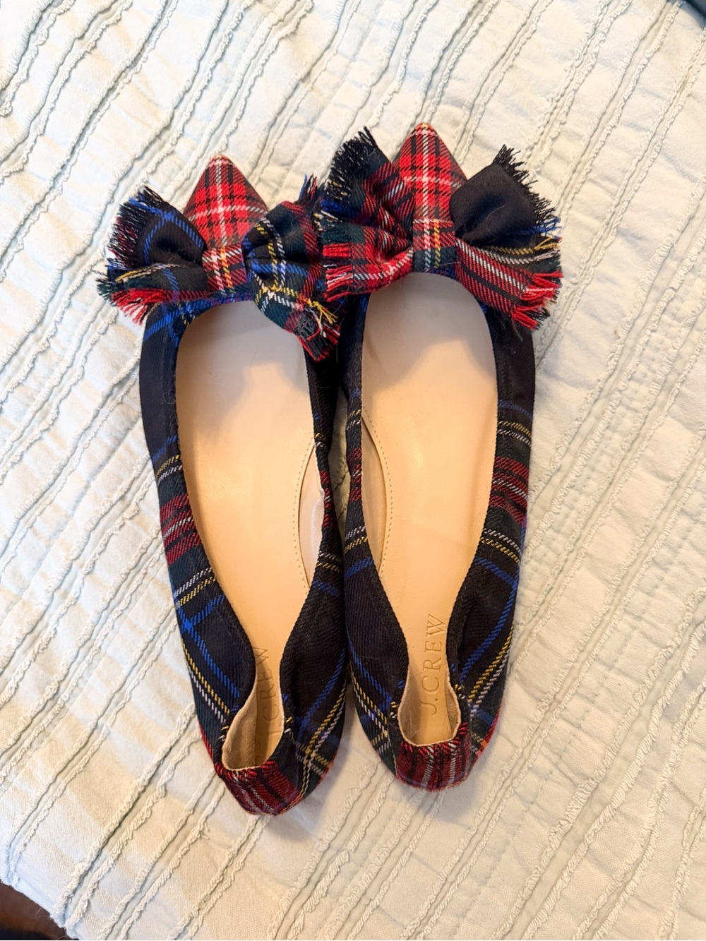 J.Crew Lottie Pointed Toe Flats | Tartan Plaid Frayed Bow | NWOT | Size 9 - Picture 7 of 13
